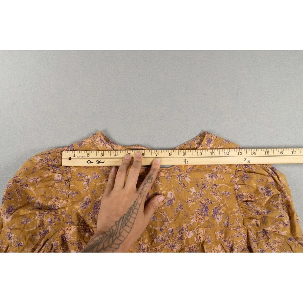 Free People Floral Puff Sleeve Corset Style Crop Top Yellow Purple Size S
